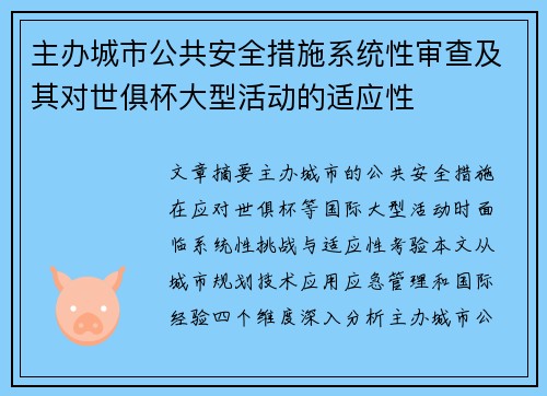 主办城市公共安全措施系统性审查及其对世俱杯大型活动的适应性